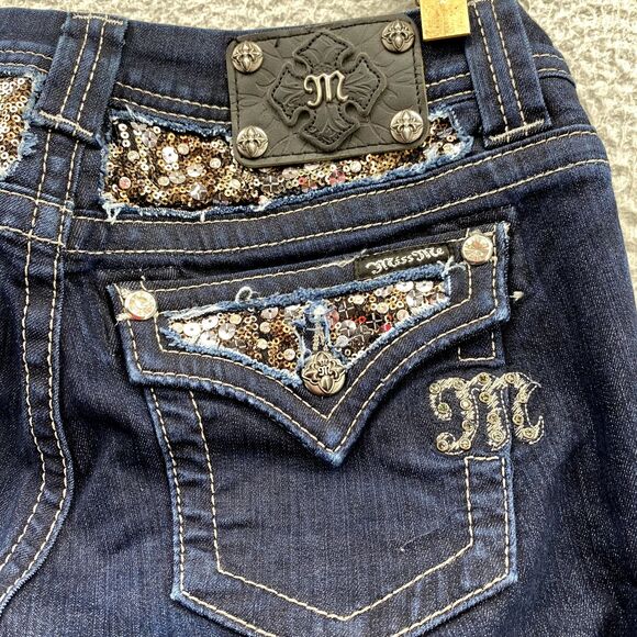 Miss Me Jeans Adult 27 Easy Boot Dark Wash Sequin Flap Pocket Denim Y2k Women's - Picture 14 of 15